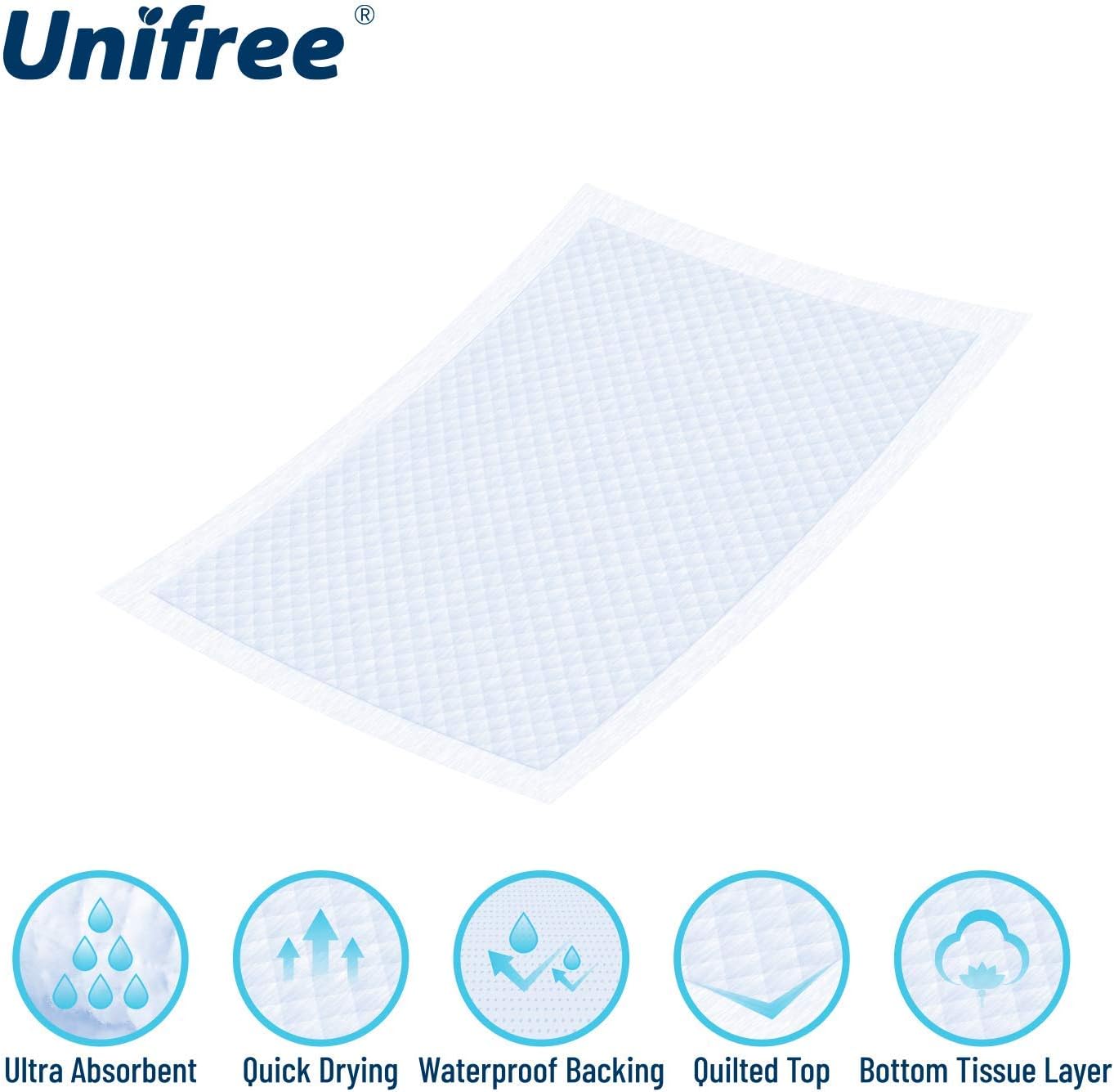 Unifree Disposable Underpads, Bed Pads, Incontinence Pad, Super Absorbent, 40 Count, Blue (XXL 36x36 Inch)