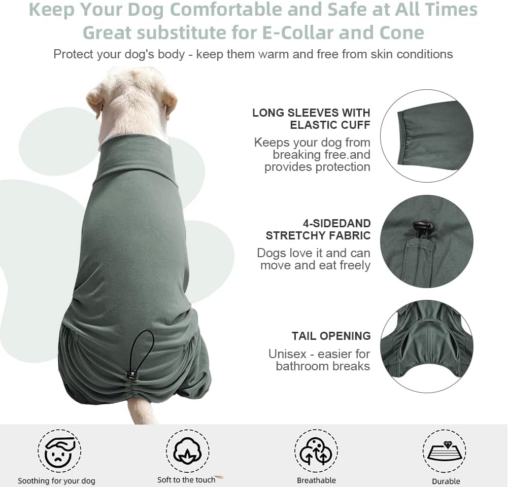 Dog Pyjamas PJS Sweater Clothes and Home Clothing Suitable for Large to Giant Breeds of Dogs, Dog Surgery Recovery Suit, Extra-Large Stretch Fabric, Four-Legged (Thickened Green, 6XL)