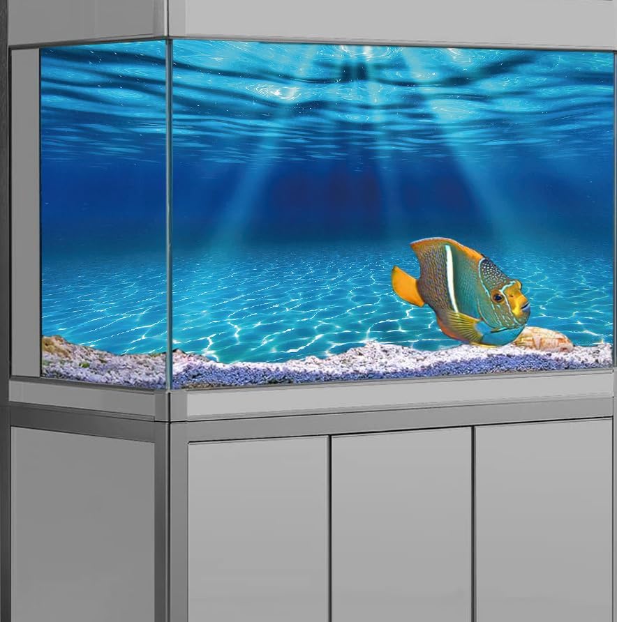 Natural Undersea Aquarium Background, Underwater Ocean Sunlight Fish Tank Background 72X18IN with 8 EVA Double-Sided Tape