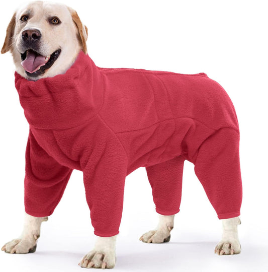 ROZKITCH Dog Fleece Pullover, Pet Windproof Warm Cold Weather Jacket Vest Cozy Jumpsuit Apparel Outfit Clothes for Small Medium Large Dog Walking Hiking Sleep Red L