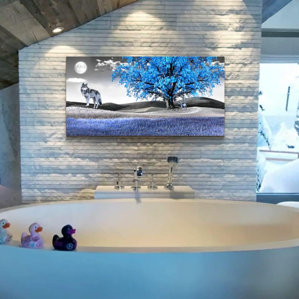 Large Size Canvas Wall Art For Living Room Wall Decor For Bedroom Modern Office Decorations Blue Tree Wall Pictures Artwork Black And White Scenery Paintings Room Wall Prints Art Home Decor 24" X 48"