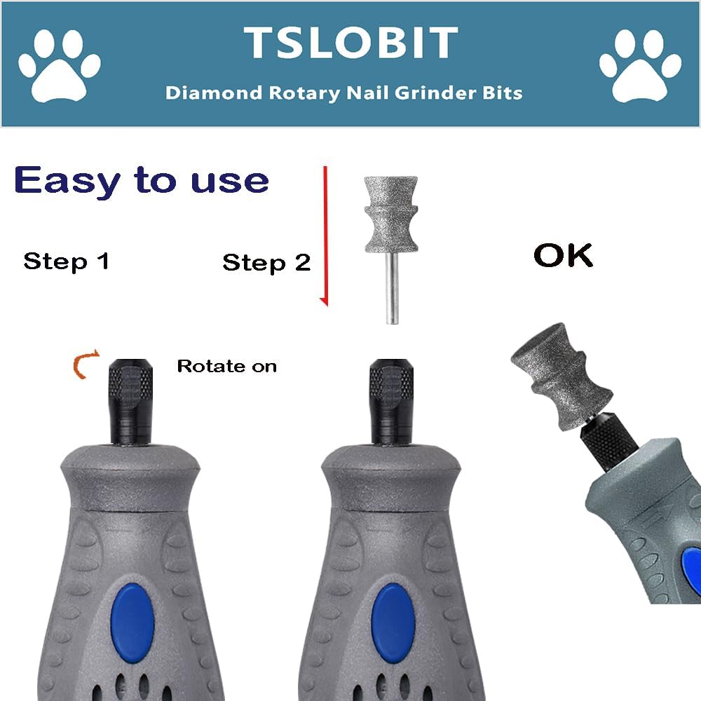 Diamond Dog Nail Grinder Attachment,1/8'' Pet Nail Grinder Wheel for Dremel Dog Nail Grinder, Diamond Rotory Bit for Dogs&Pets Nail Care,2-Pack（Large V+B