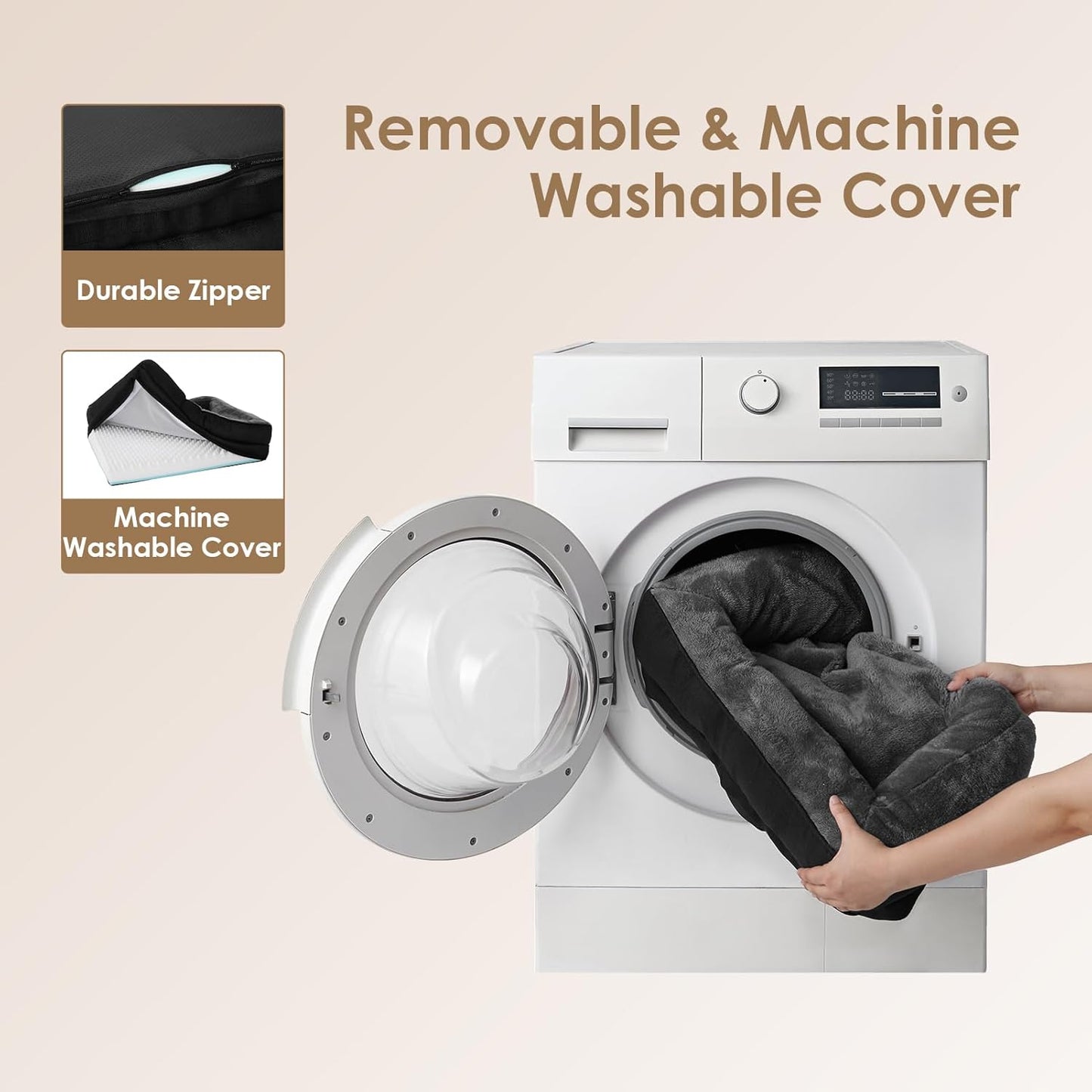 EHEYCIGA Memory Foam Dog Bed for Large Sized, Orthopedic Dog Sofa with Sides and Waterproof Liner, Washable Bolster Pet Couch with Removable Cover, 41x27x7.5 Inch, Grey/Black