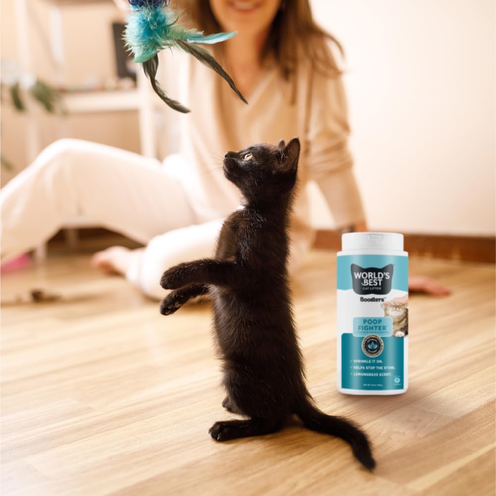 WORLD'S BEST CAT LITTER® Boosters™ Poop Fighter® | Natural and Sustainable Cat Litter Additive | Eliminates Poop, Urine, and Ammonia Odors | Botanical Blocker™ Technology | 18 oz Canister