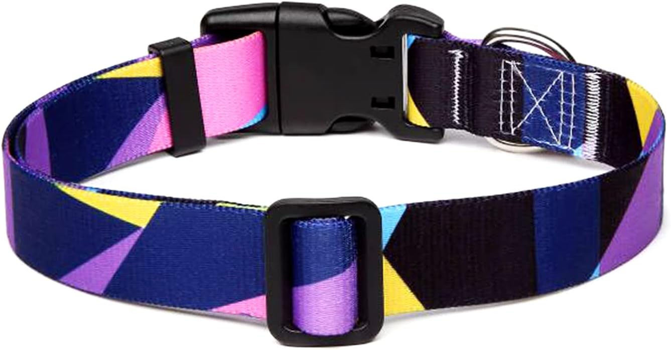 Mercano Adjustable Dog Collar - Special Design Patterns, Soft Nylon Comfortable Sturdy Pet Collar for Small Medium Large Dogs (S, Geometry Purple)