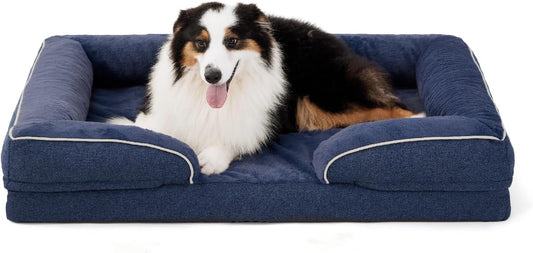 Made4Pets Orthopedic Dog Bed for Extra Large Dogs, Supportive Foam XL Pet Bed Sofa with Washable Removable Cover, Waterproof Large Dog Couch Bed, Non-Slip Bottom and Egg-Crate Foam, Navy Blue