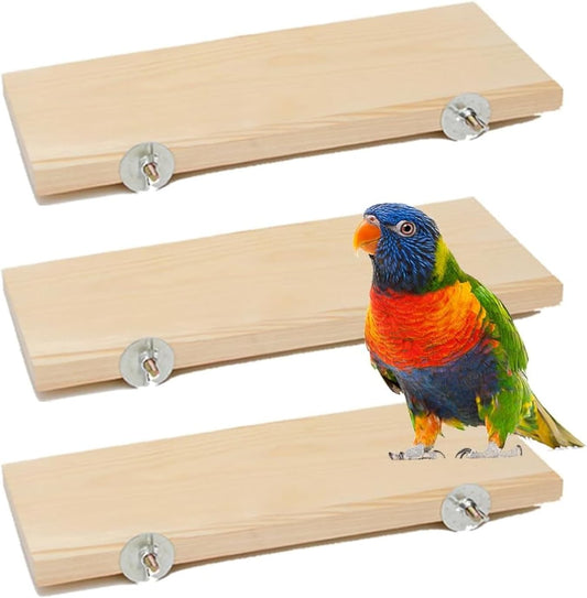 3 Pack Bird Perch Stand 12.4×5.3 Inch- Rectangular Wood Platform Wood Perch Stand Board Shelf for Parrot, Lovebird, Hamster, Guinea Pig, Chinchilla