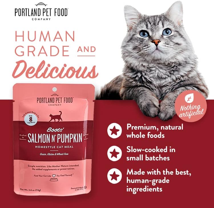 Portland Pet Food Company Human-Grade Mixed Variety Pack Wet Cat Food Pouch Luke's Chicken N' Pumpkin - Moist, Soft Cat Food Mixer, Topper, and Rotational Meal - 12 Pack