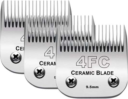 3PCS 4FC Blades Dog Grooming Clipper Replacement Blades Compatible with Andis Pet Clipper/Oster A5/Wahl KM Series Dog Clipper,Ceramic Blade & Stainless Steel Blade