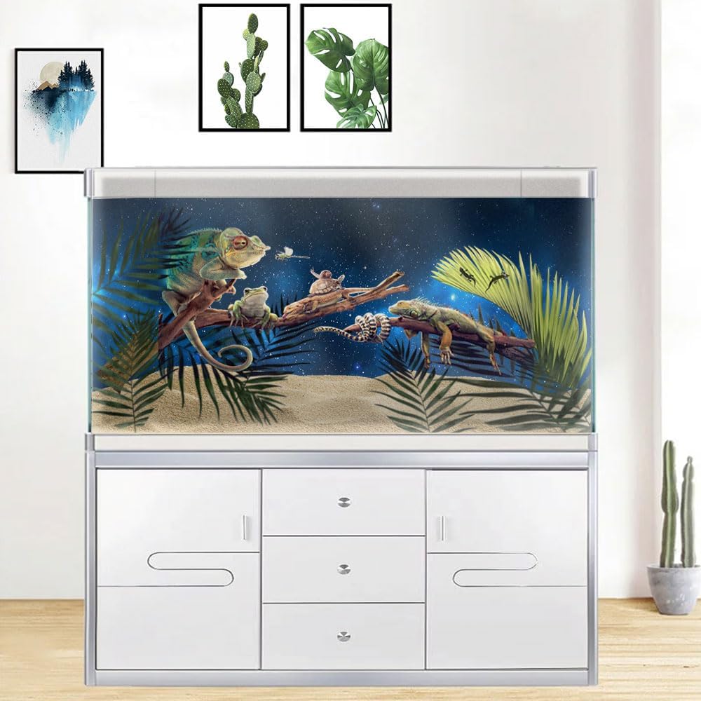 24X16IN Starry Aquarium Background, Art Starry Fish Tank Decorations Background, with 8 EVA Double-Sided Tape