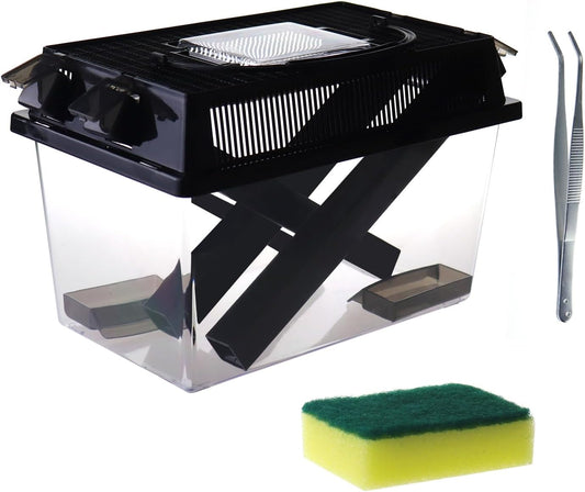 Reptile Cricket Keeper, Transparency Cricket Pen with Tubes, Insect Keeper with Water & Food Bowls for Bearded Dragon Gecko Lizards Chameleon Snake