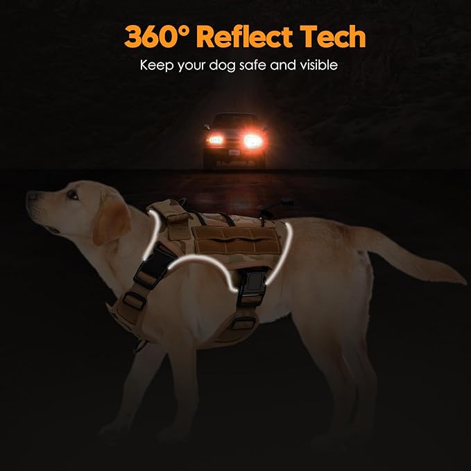 Heavy-Duty Tactical Dog Harness for Large Dogs, No Pull Adjustable Reflective Pet Vest with Molle System, K9 Military-Grade Control for Service Training, Outdoor & 10+ Breeds, Desert Camo, Small