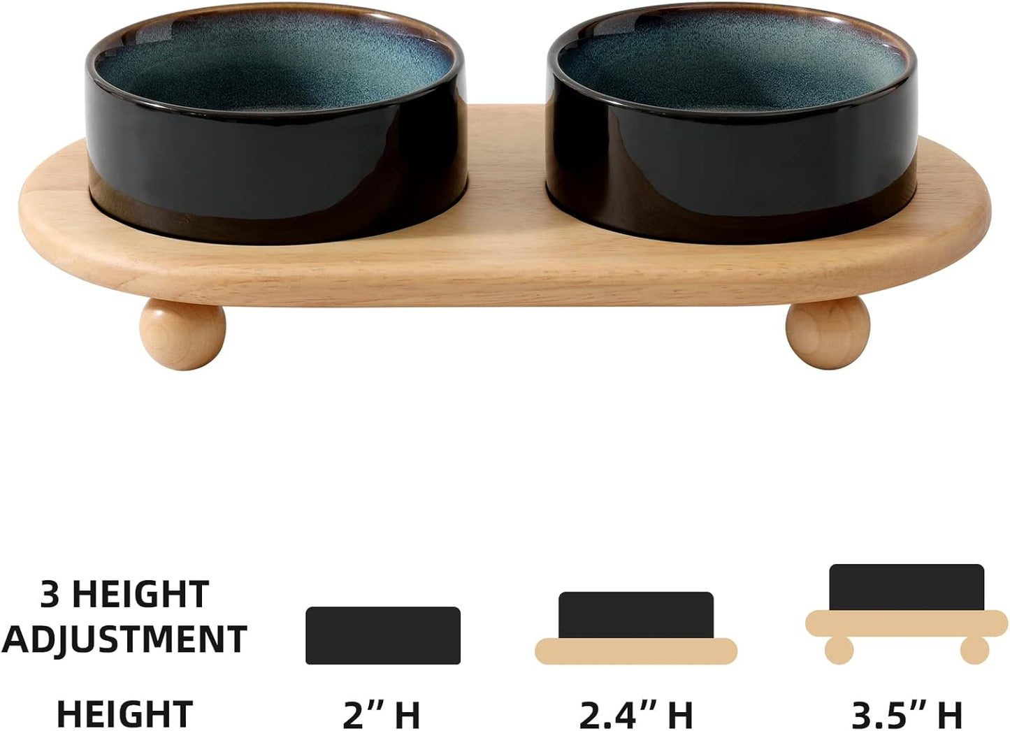 Ceramic Elevated Cat Food and Water Bowl, Kitty Bowl, Raised Cat Dish, Pet Feeder (5.1 in, 2 x Starry Sky + Stand)