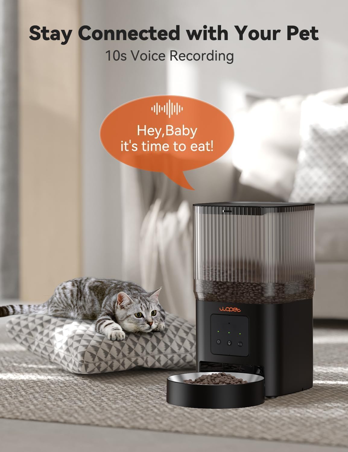 WOPET Automatic Cat Feeder, WiFi Automatic Dog Feeder with APP Control for Slow Feeding, Cat Food Dispenser with 10S Voice Record, Up to 10 Meals Per Day for Cats and Dogs