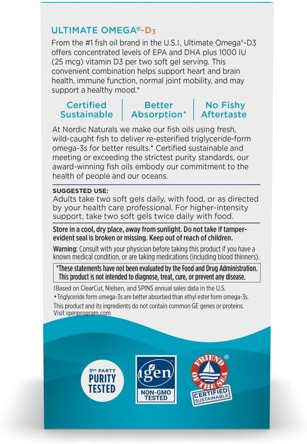 Nordic Naturals Ultimate Omega-D3, Lemon Flavor - 90 Soft Gels - 1280 mg Omega-3 + 1000 IU Vitamin D3 - EPA & DHA - Promotes Brain, Heart, & Immune Health - 45 Servings