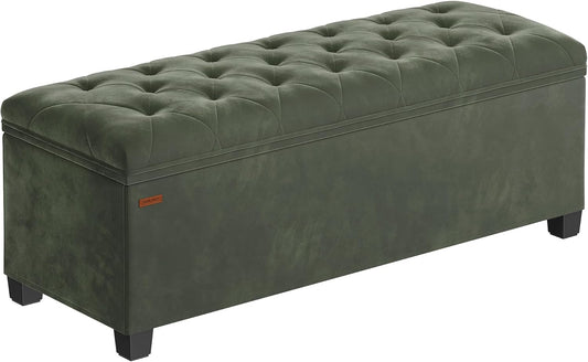 SONGMICS Velvet Storage Ottoman Bench, Foot Rest with Legs, 15.7 x 43 x 15.7 Inches, End of Bed Bench, Storage Chest, Load up to 660 lb, for Living Room, Bedroom, Entryway, Forest Green ULSF089C01