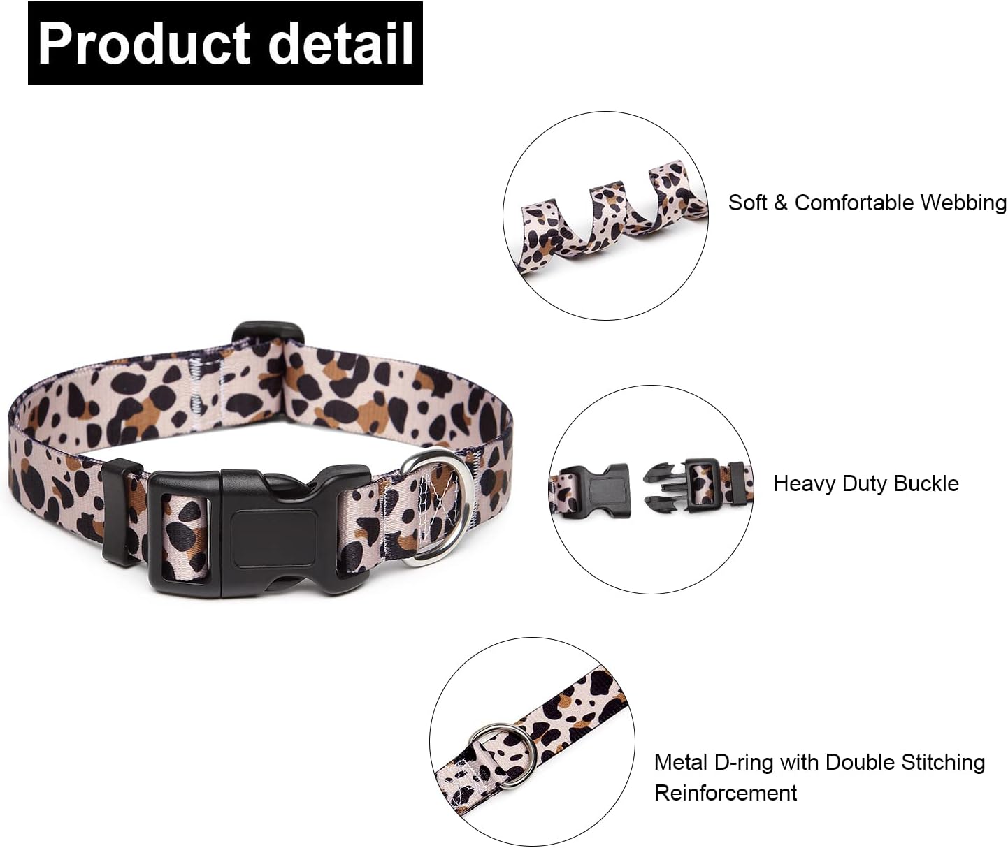 Mercano Adjustable Dog Collar - Special Design Patterns, Soft Nylon Comfortable Durable Pet Collar for Small Medium Large Dogs (L, Leopard)