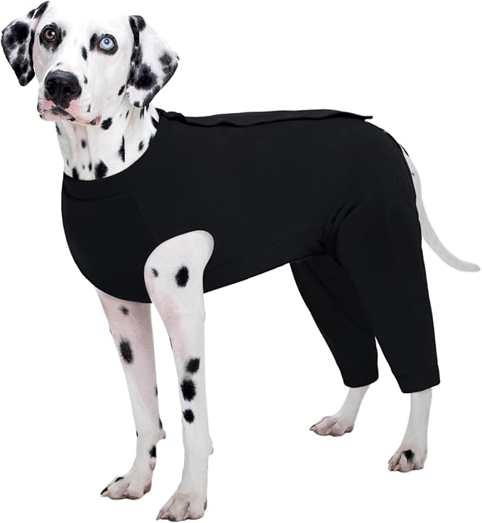 Kuoser Dog Surgery Suit Female Spay Male Neuter, Dog Leg Sleeve to Stop Licking Soft Dog Onesie for Abdominal Wound, Dog Recovery Suit Rear Leg Sleeves Pet Elbow Brace Protector, Black 3XL