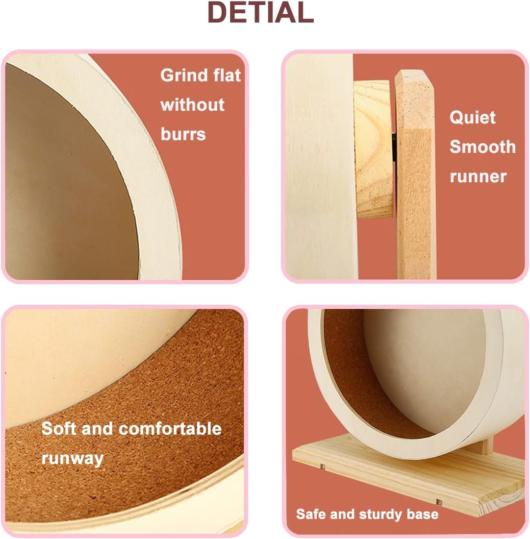 antiai Hamster Wooden Silent Wheel, Small Animal Exercise Wheel Accessories, Quiet Spinner Hamster Running Wheels Prevent Depression Toys for Hamsters, Gerbils, Mice and Other Small Pets (S)