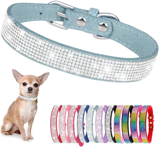 Rhinestone Dog Collar for Small Dogs, Bling Diamond Fancy Crystal Glitter Pretty Jewel Pet Puppy Collars for XXS XS Small Medium Large Breed Girl Dogs Female Cats Kitten, Teal S