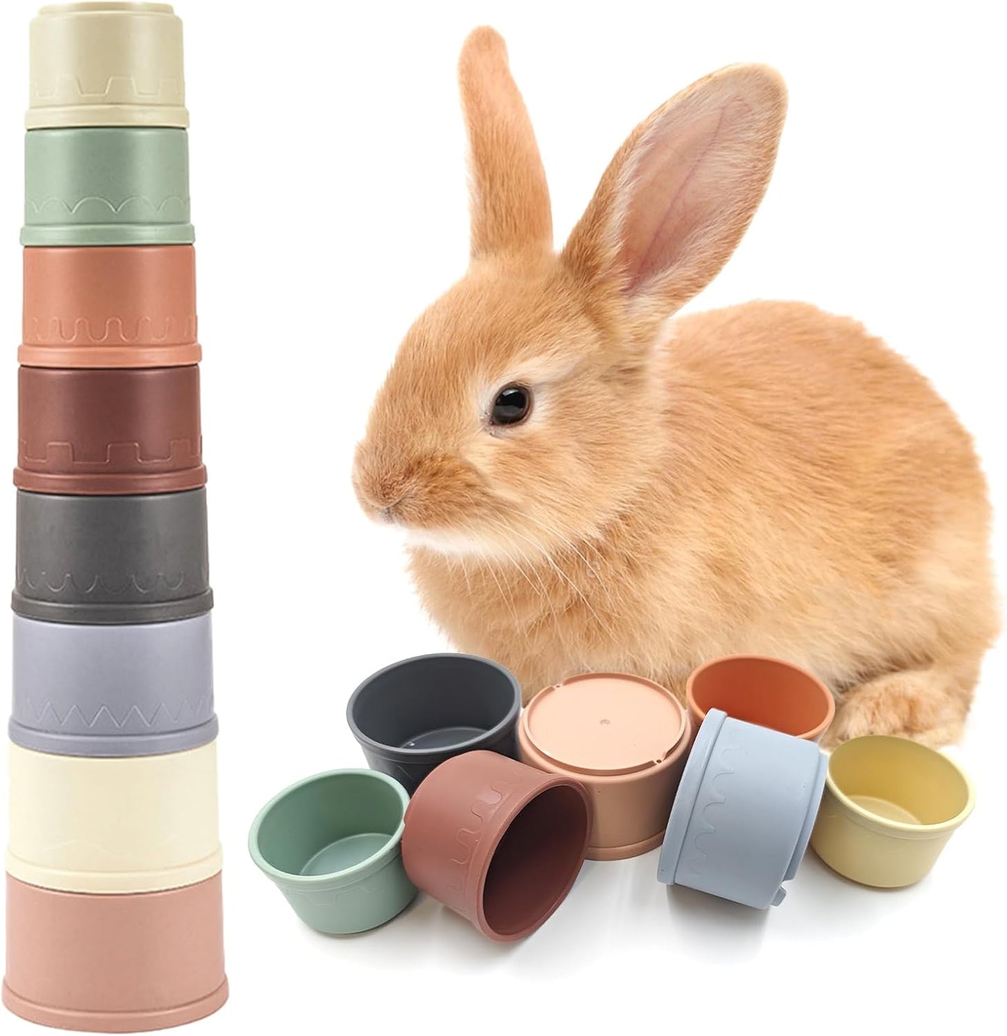 8 Pcs Stacking Cups for Small Animal Toys,Nesting Rabbit Toys of Different Sizes,Safe Plastic Colorful Nesting Toys for Bunny Guinea Pig Hiding Food and Playing