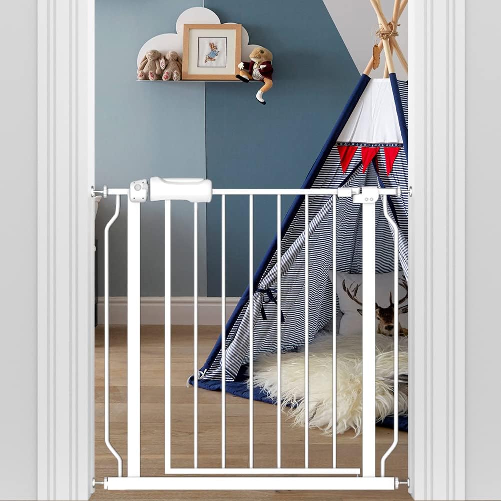29-34 Inch Wide Baby Gate for Stairs Dog Gate Indoor Pressure Mounted No Drill Safety Child Gates for Kids or Pets Auto Close Pet Gates White