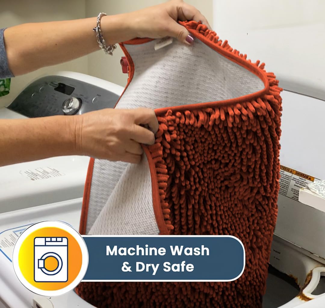 Muddy Mat® AS-SEEN-ON-TV Highly Absorbent Microfiber Dog Door Mat and Pet Rug, Non Slip Thick Washable Area and Bath Mat Soft Chenille for Kitchen Bathroom Bedroom and Indoor - Orange Runner 24"X60"