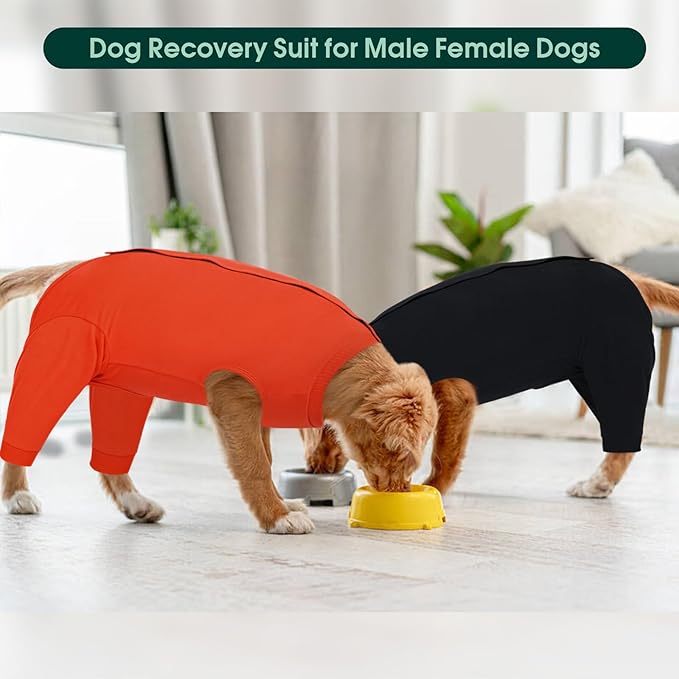 Kuoser Dog Recovery Suit for Rear Legs, Dog Surgical Suit with Pants Cover to Prevent Licking Wounds, Dog Onesie for Surgery Female Spay Male Neuter, Anti Licking Dog Recovery Leg Sleeve, Orange 4XL