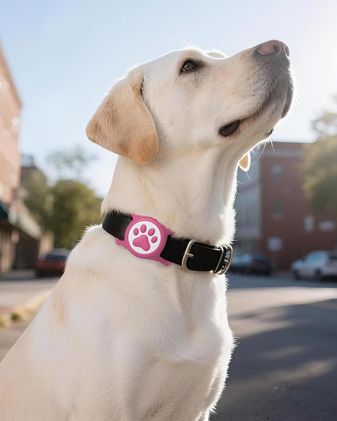 IP68 Waterpoof Dog Airtag Holder, Stretchy Silicone Full Body Covered Apple Air Tag Holder for Dog Cat Collar Fit All Width Collar (Pink/Rose, 2 Pack)