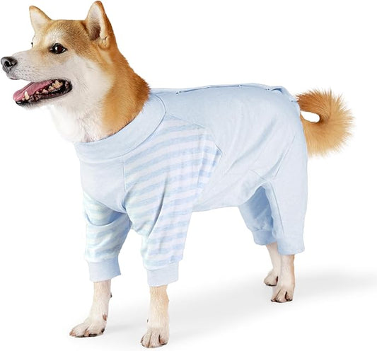 Dog Recovery Suit, Abdominal Wound After Surgery Wear, Anti Licking Bodysuit with Snaps, E-Collar & Cone Alternatives, Long Sleeve Dog Spay Surgical Onesie Prevent Shedding(Small, Blue)