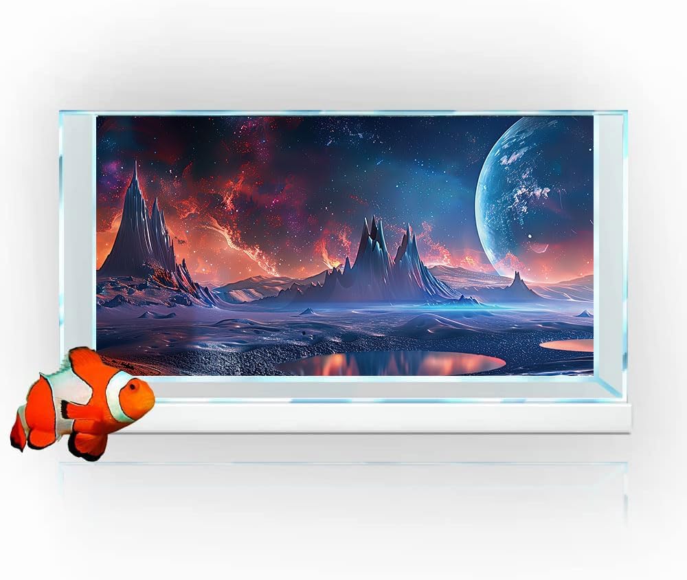 Scarlet Cosmic Aquarium Background,Cool Galaxy Parallel Space Themed Fish Tank Background, Tropical Desert Terrarium Background 30X12IN with 8 EVA Double-Sided Tape