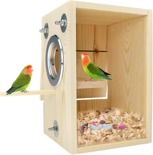 Bird Nest Box Parakeet Breeding Nest Box Bird Nest House Wooden Acrylic Transparent Breeding Box for Finch Lovebirds Cockatiel Budgie Conure Parrot