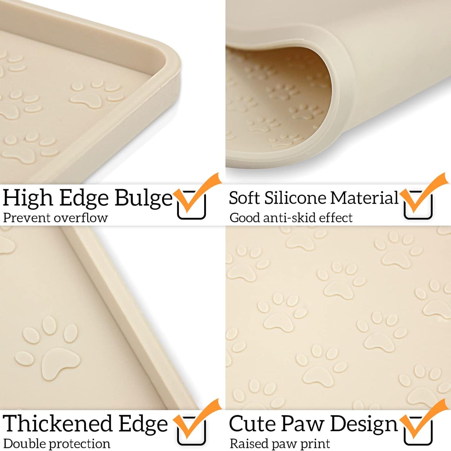 Ptlom Silicone Pet Placemat for Dog and Cat, Waterproof Non-Slip Pet Feeding Bowl Mats for Food and Water, Small Medium Large Tray Mat Prevent Residues from Spilling to Floor, Beige, 24.5" 16.5"