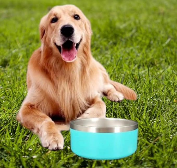 Dog Bowl - Vacuum Insulated Keeps Water Cool, Non-Slip Base, Easy Clean Interior, Durable Stainless Steel, Multiple Colors, Ideal for Travel, 32 Oz - Pet Bowl (Light Blue)