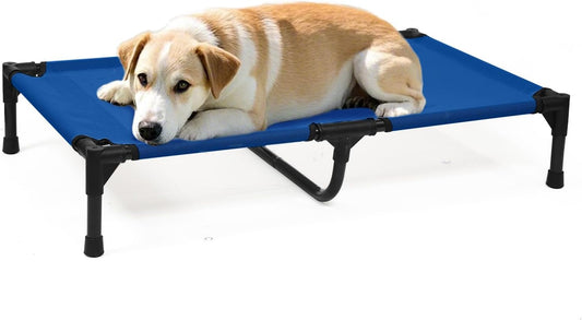 Elevated Dog Bed Outdoor for Medium Dogs, Raised Dog Cot Bed Off The Ground with Breathable Mesh & Non Slip Feet, Lifted Pet Hammock Bed Indoor (M, Blue)
