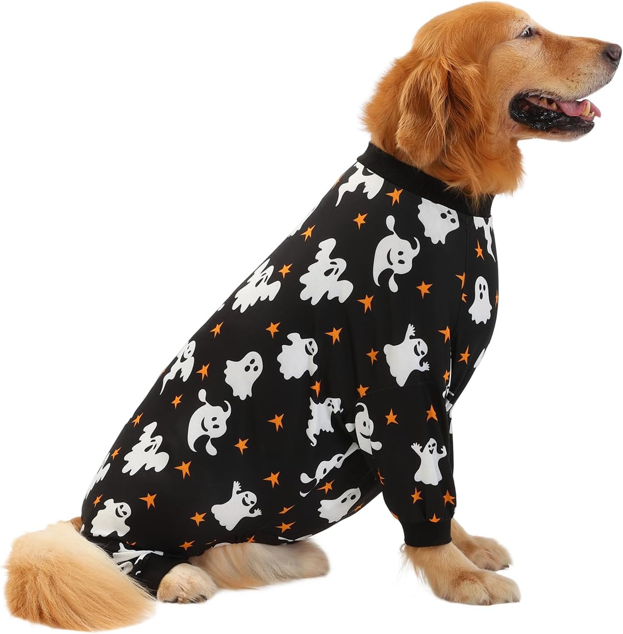 HDE Dog Pajamas One Piece Jumpsuit Lightweight Dog PJs Shirt for M-3XL Dogs Ghostly Stars - M