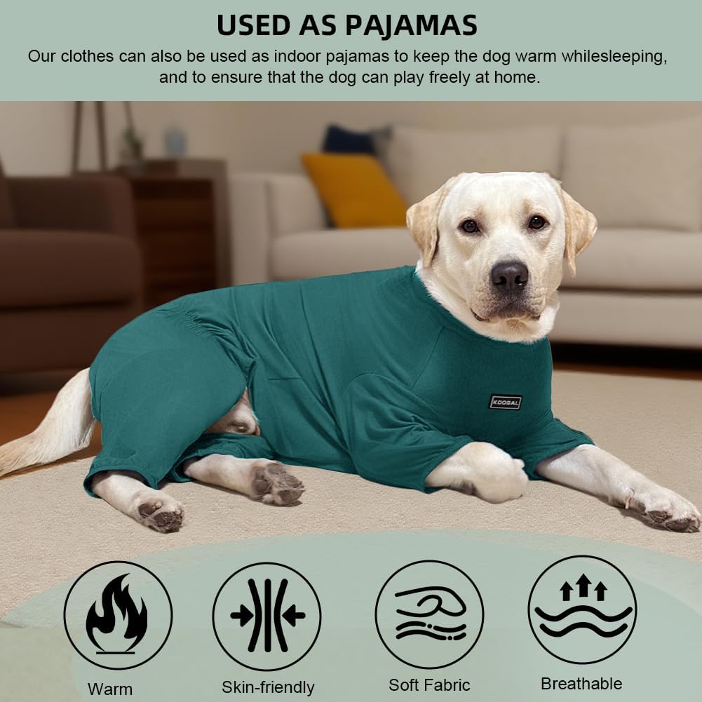 Dog Pyjamas PJS Sweater Clothes and Home Clothing Suitable for Small to Medium Breeds of Dogs, Dog Neutering Suits, Extra-Large Stretch Fabric, Four-Legged Clothes(Thin Dark Green, L)