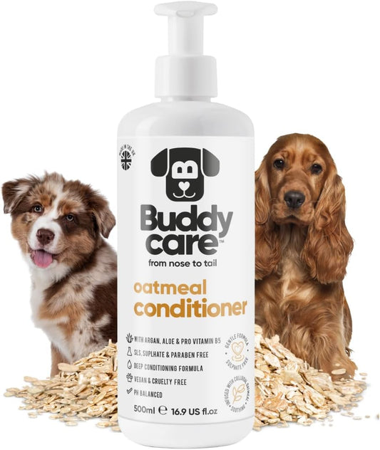 Oatmeal Dog Conditioner (16.90oz) Made with Aloe Vera, Argan Oil & Pro Vitamin B5 to Detangle Matted Coats & Relieve Sensitive & Itchy Skin, Suitable for Puppies from 8 Weeks, Vegan