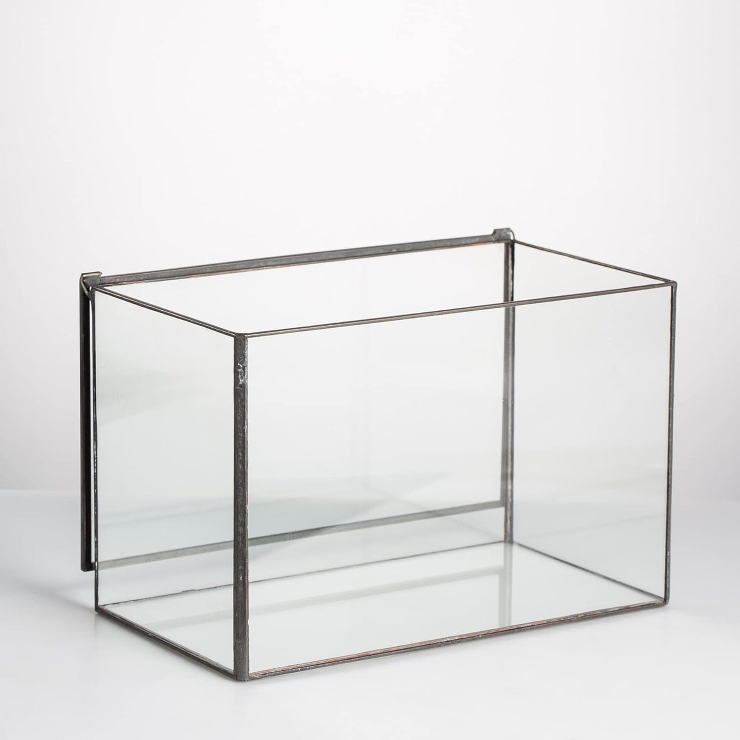 NCYP Small Rectangle Glass Terrarium Planter with Lid, 6.7 x 4 x 4.8 Inches Clear Black Geometric Flower Pot Box for Succulents Air Plant Fern, Tabletop Decoration (No Plants)