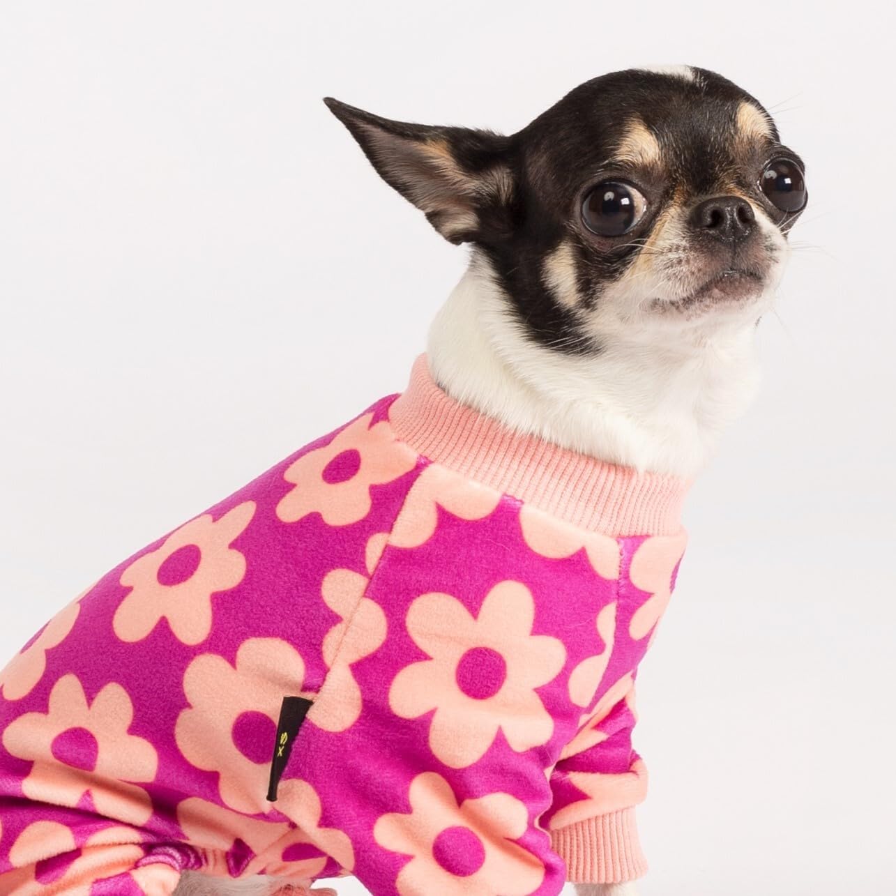 Fitwarm Flower Fleece Dog Pajamas, Warm Winter Dog Clothes for Small Dogs Girl, Cozy Pet Onesie with Feet, Pink, XS