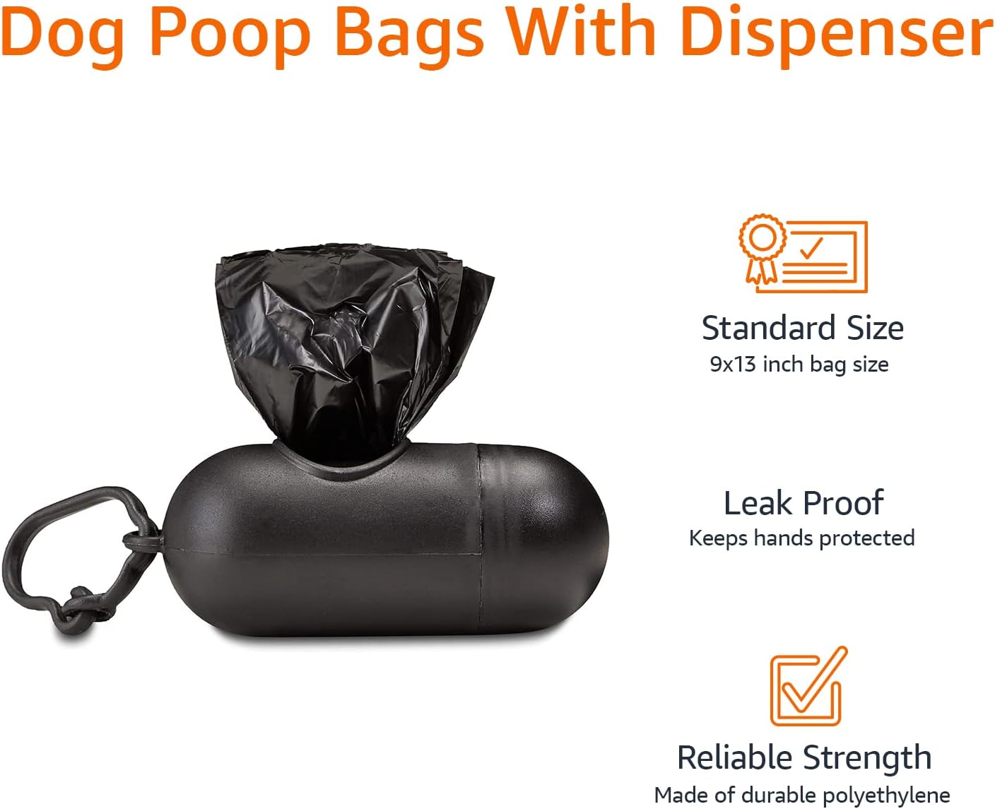 Amazon Basics Dog Poop Bags with Dispenser, 900 Count, Enhanced for Guaranteed Leakproof, Unscented, Includes Leash Clip
