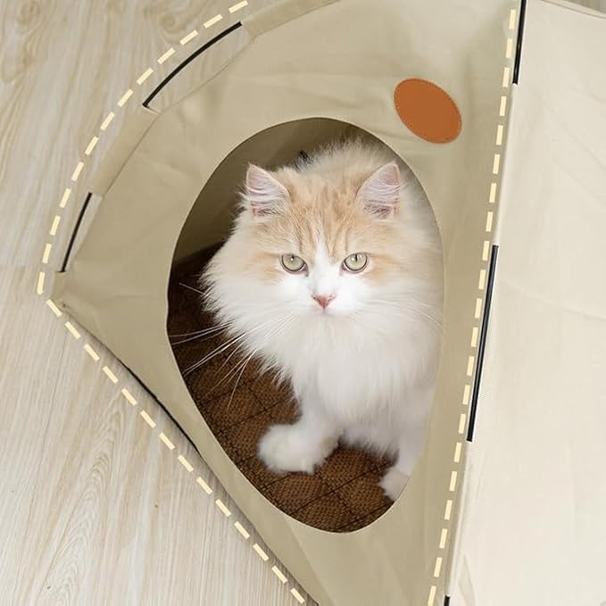 BreezyDen Pop-Up Pet Tent – Portable Indoor/Outdoor Cat Tent, Waterproof Pet Hideaway for Cats & Small Dogs with Mesh Window, Anti-Slip Base & Washable Design (Coffee, M (8 catties Kitten))