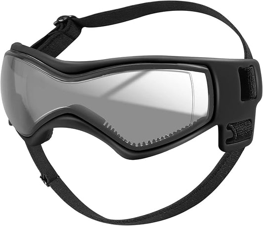QUMY Dog Goggles UV Protection for Small to Medium Breed, Dog Sunglasses Windproof Anti-Fog Dustproof Snowproof, Puppy Glasses for Outdoor Riding Driving with Comfortable Frame Adjustable Straps