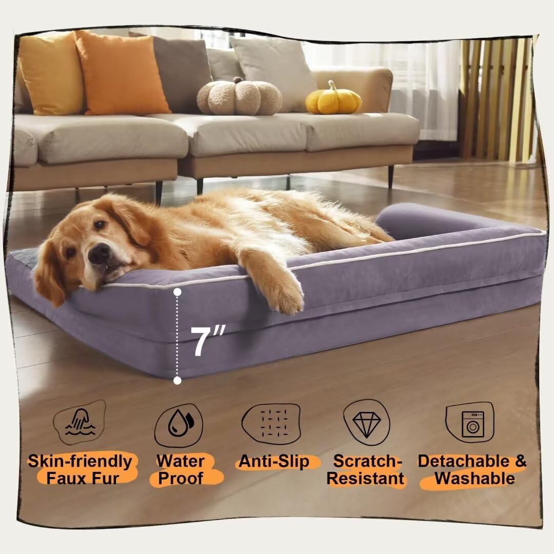 Orthopedic Large Dog Bed Washable, Orthopedic Dogs Bed with Removable Bolsters, Washable Dog Beds Cover for Extra Large Dogs, Waterproof Pet Beds and Non-Slip Bottom