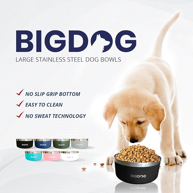 BIGDOG Stainless Steel Dog Bowl, 64 Ounces, Light Blue, Spill Proof Dog Bowl for Large Dogs