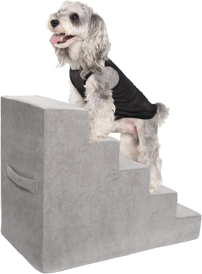 MEWANG Dog Stairs for Small & Medium Dogs and Old Cats –3/4/ 5 Steps High-Density Foam Pet Ramp for Bed & Couch, Non-Slip, Washable Cover, Grey (Square Corner, 5 Steps: 29.92''×22.83''×15.75'', 2)