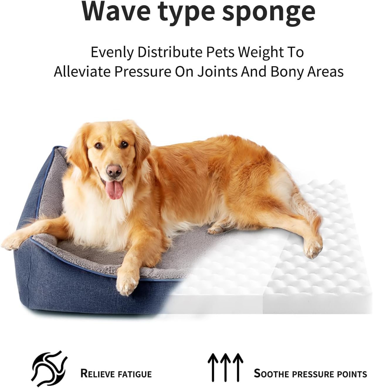 Orthopedic Dog Beds for Medium Dogs, Durable Egg Crate Foam Sofa Dog Bed wit Washable Removable Cover,Waterproof Lining,Pet Bed for Large Dogs (Navy Blue-Velvet, 31.5" L x 25.2" W x 7" Th)