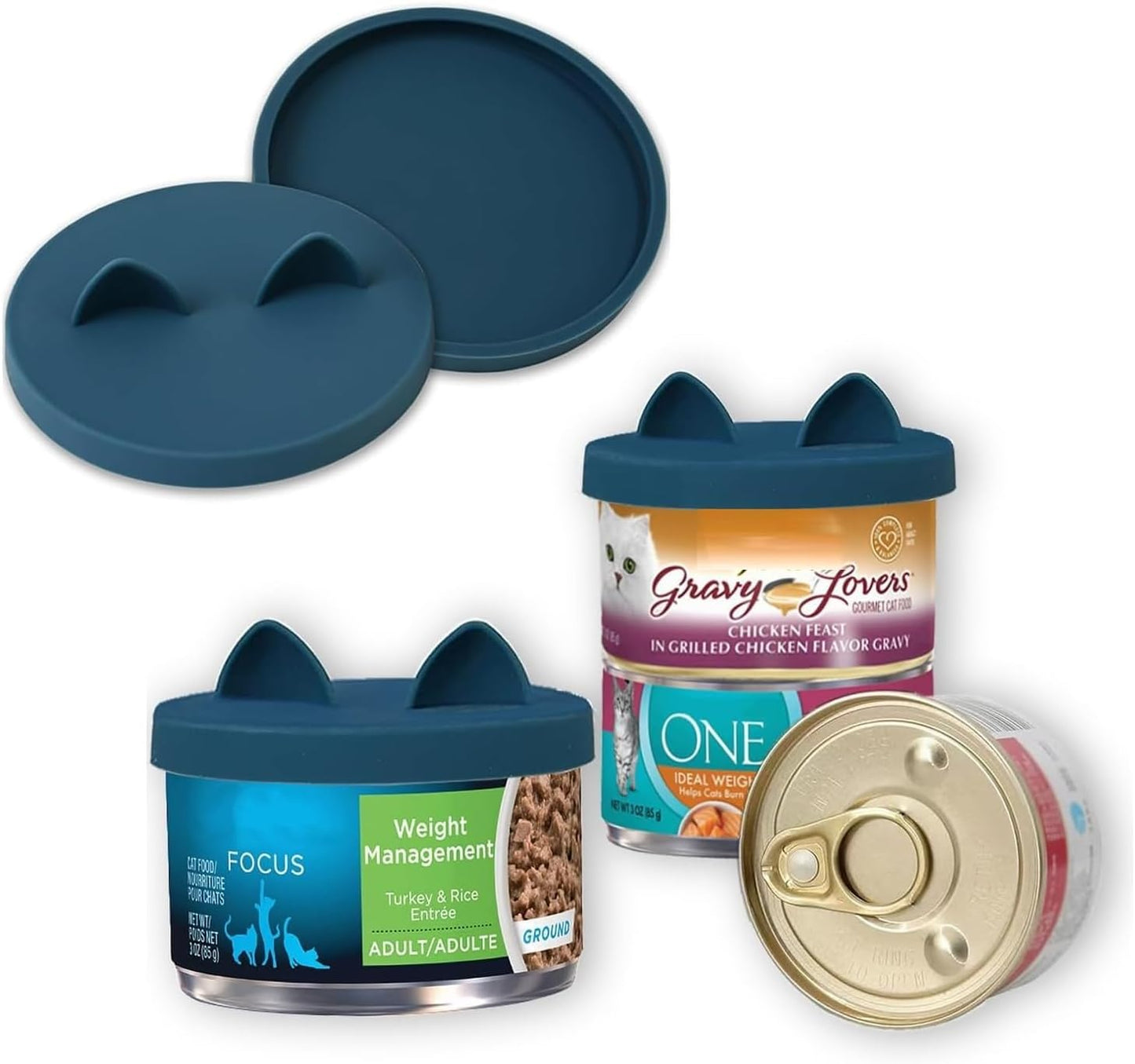 OHMO - 2 Pack Cat Food Can Lids, Small (3 oz) Silicone Can Covers for Pet Food Cans 2.5 oz Cat Food Cans, Dark Blue