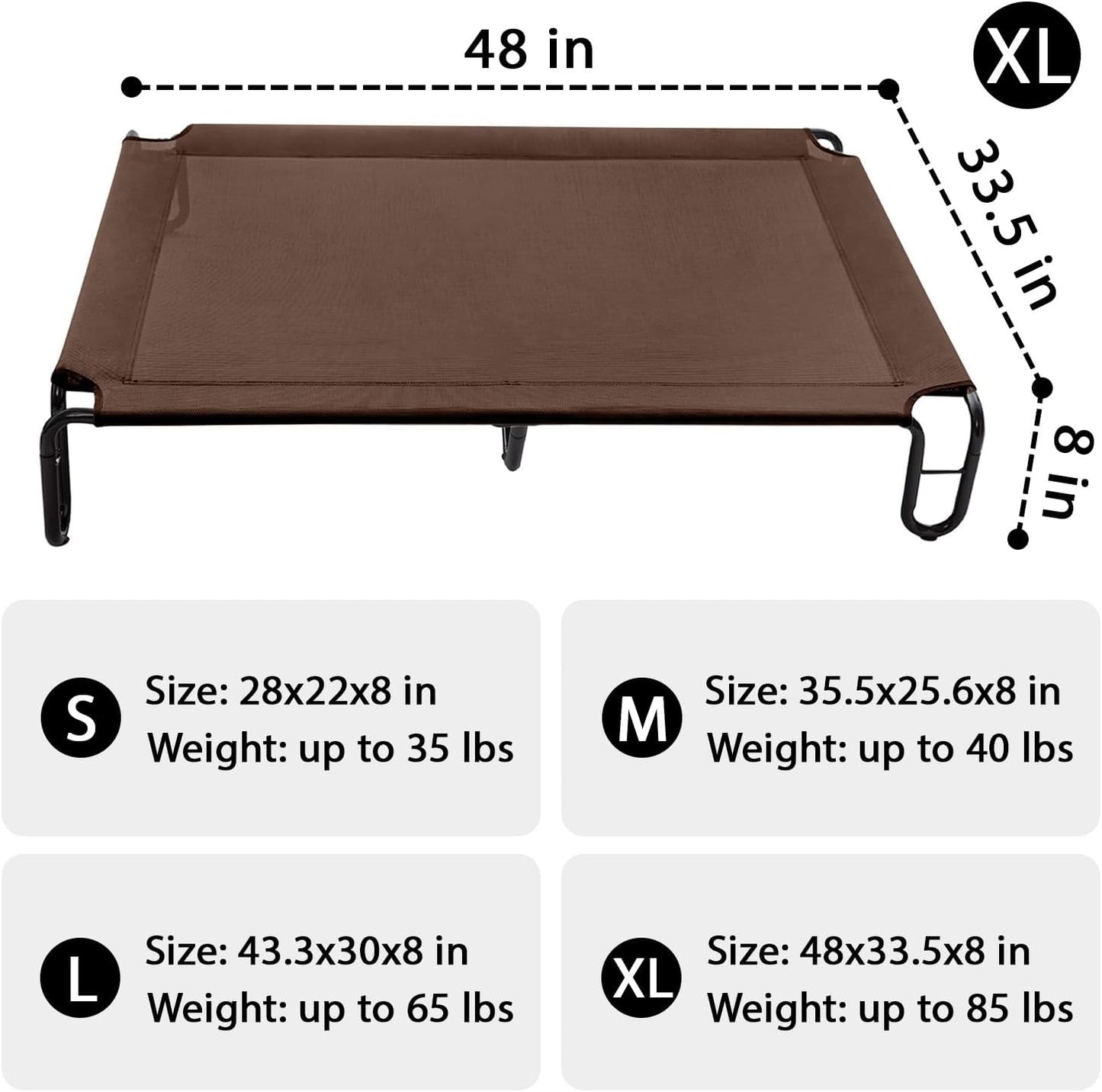 pettycare Elevated Outdoor Dog Bed - Cots Beds for Large Dogs XL, Waterproof Raised Cot Easy to Assemble, Cooling with Teslin Mesh, Durable, Non Slip, Up to 85 lbs, Brown