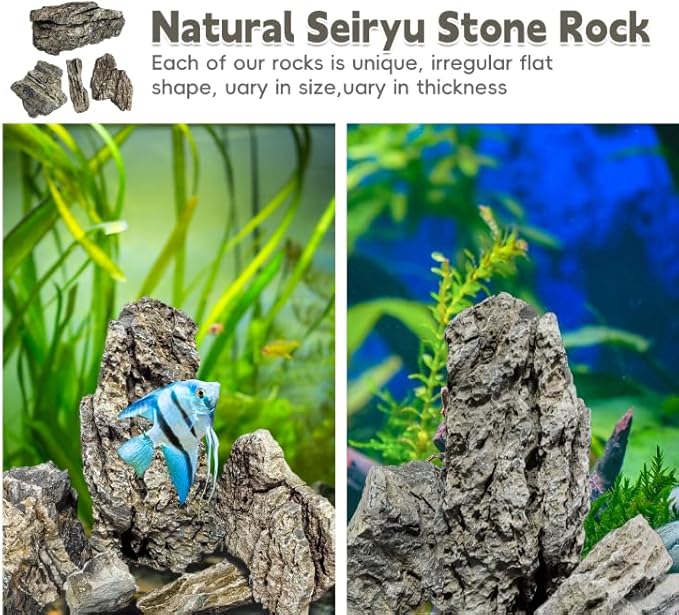 PINVNBY Natural Seiryu Stones, Aquariums Slate Stone Decorative Rocks for Fish Tank, Terrariums, Paludarium, Vivariums, Reptile and Amphibian Enclosures, Aquascaping (4.5lb)